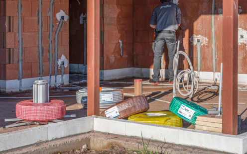 Preflex pipes with colored packaging on site