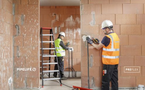 Inbouwdozen herobanner met logo Pipelife en Preflex