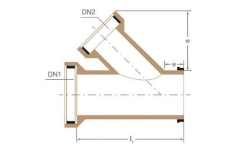 Speciale aftakking 45°, DN 1 en DN 2 met mof